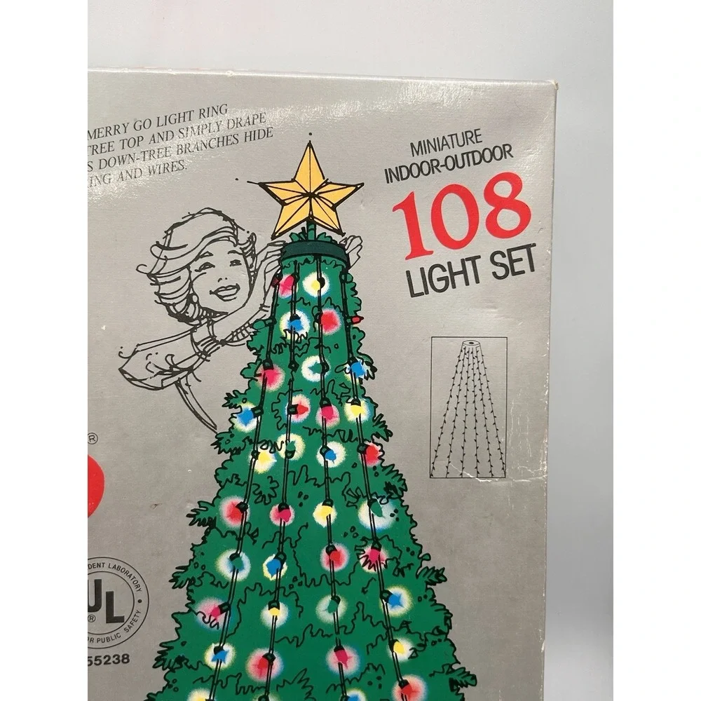 Vintage Merry Go Lights Christmas Tree Lights Miniature Bulb 108 Light Set